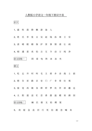 (完整word版)人教版小学语文一年级下册识字写字表