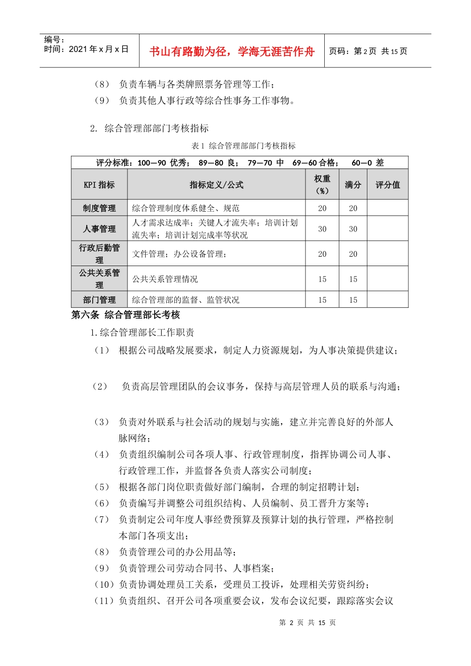 综合管理部 考核制度(初稿)_第2页