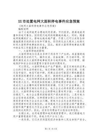 XX市电网大面积停电事件应急预案 