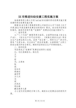 XX市推进妇幼安康工程方案 