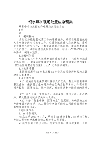 银宇煤矿现场应急预案 