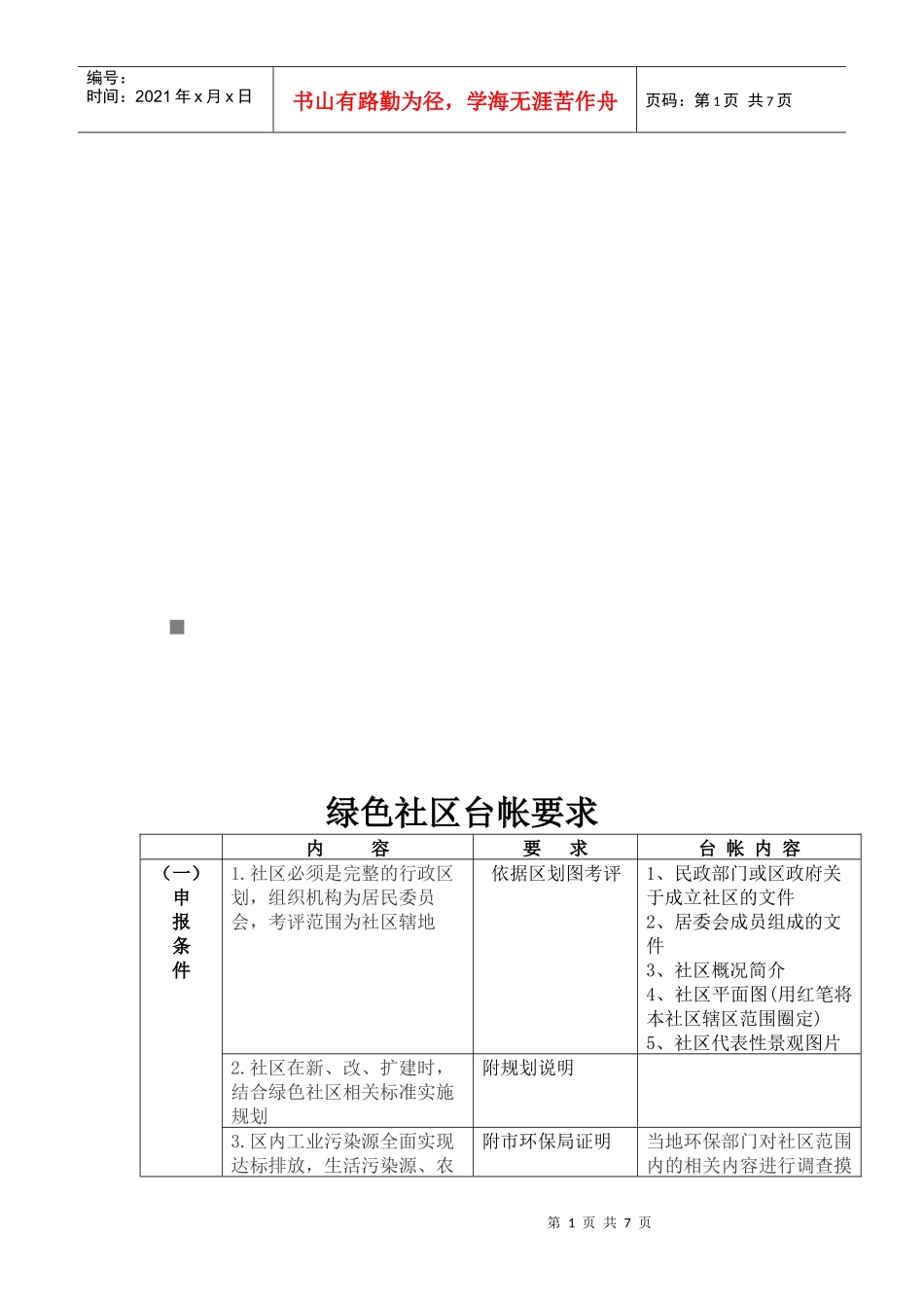 绿色社区台帐要求表_第1页