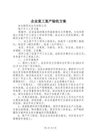 企业复工复产验收实施方案 