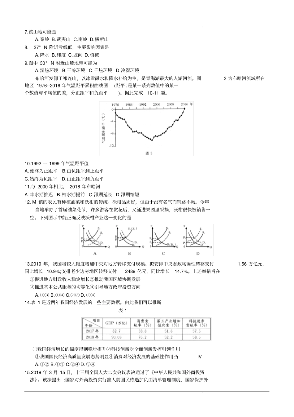 四川省成都市2019届高三第三次诊断性检测文科综合试题(含答案)_第2页