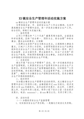 XX镇安全生产管理年活动方案 