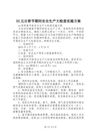 XX元旦春节期间安全生产大检查方案 