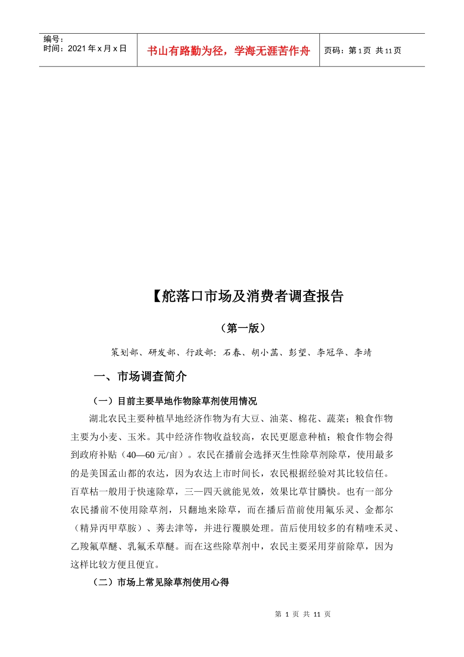 舵落口市场及消费者调查报告_第1页