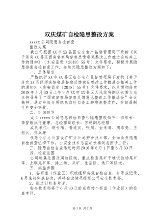 双庆煤矿自检隐患整改实施方案 