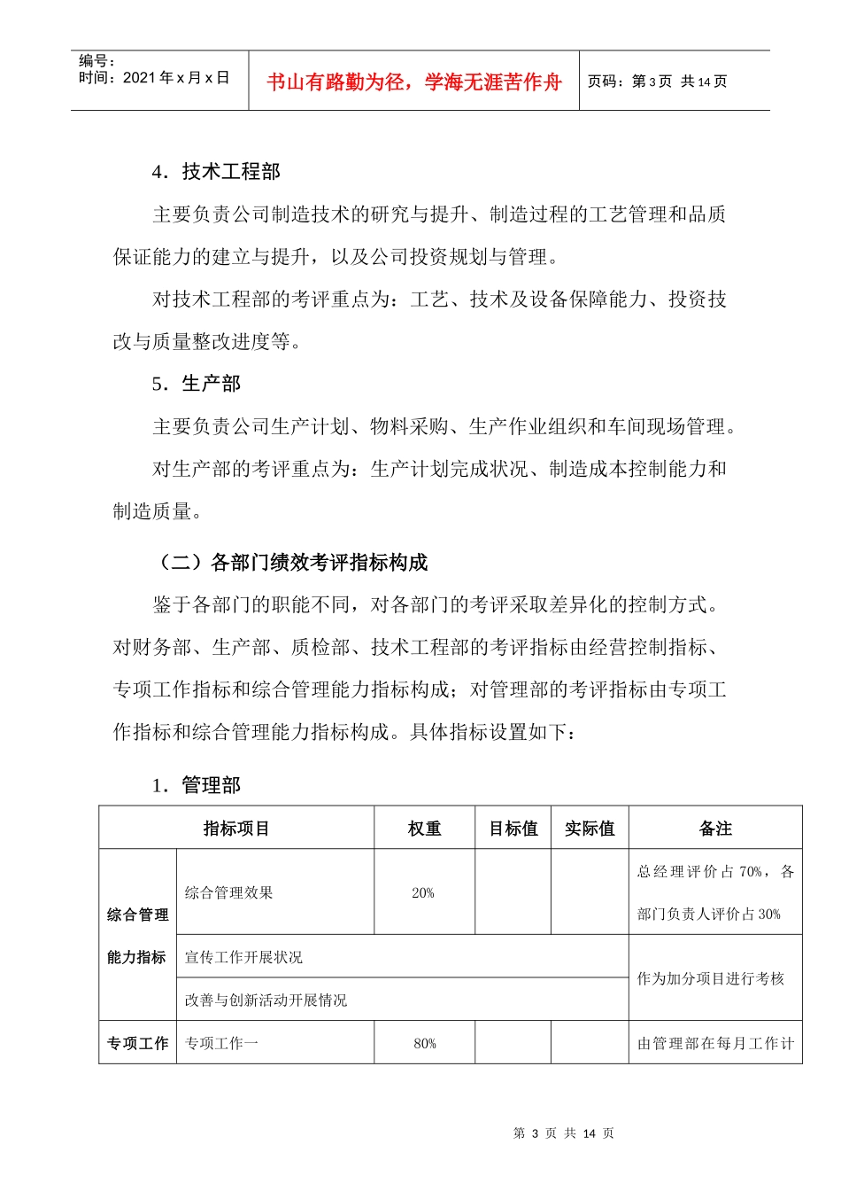 美的部门绩效考核管理办法_第3页