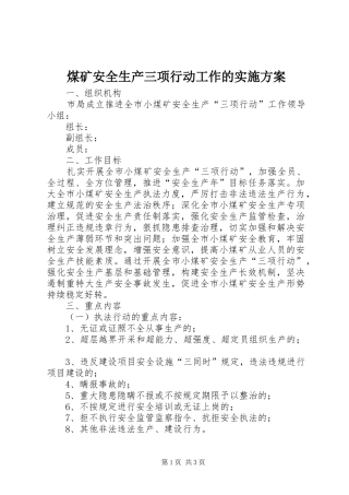 煤矿安全生产三项行动工作的方案 