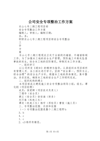 公司安全专项整治工作实施方案 