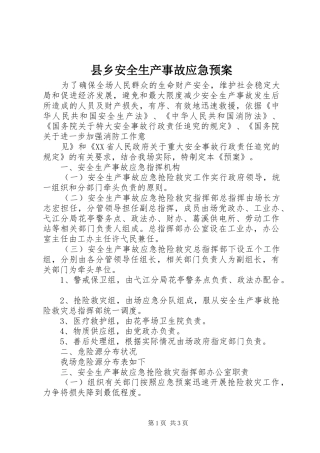 县乡安全生产事故应急处置预案 