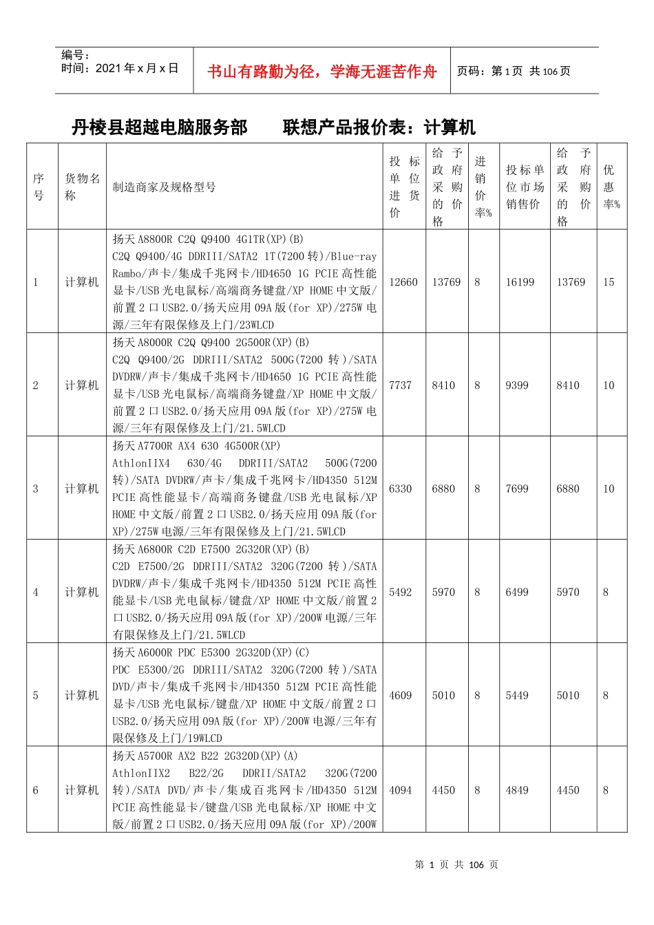 联想产品报价表：计算机_第1页