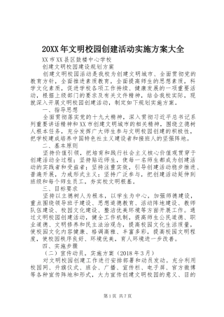 XX年文明校园创建活动方案大全 