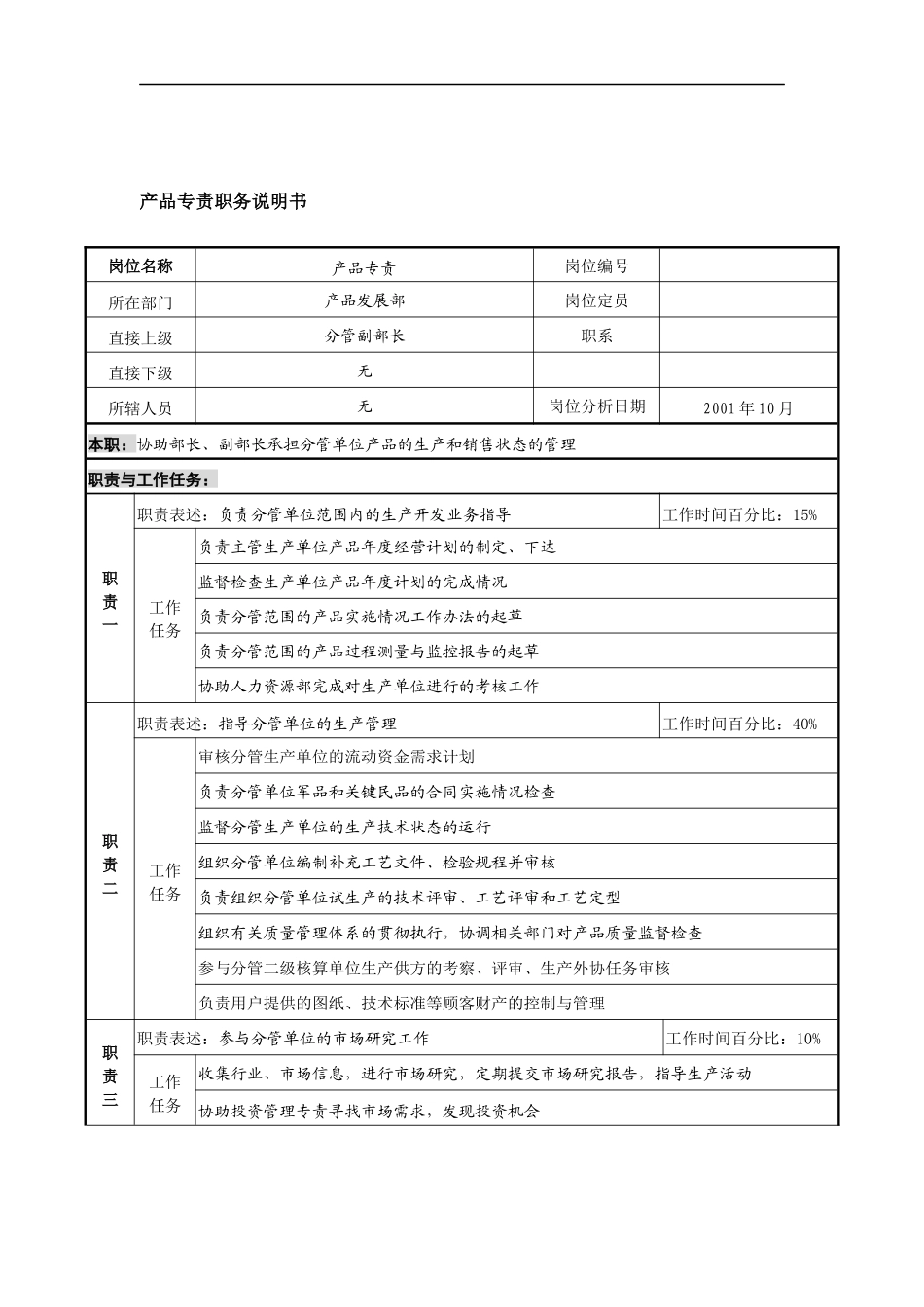 航材院产品发展部产品专责职务说明书_第1页