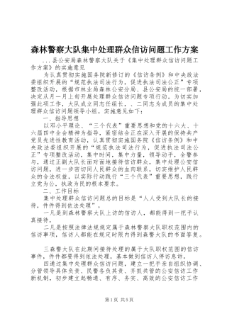森林警察大队集中处理群众信访问题工作实施方案 