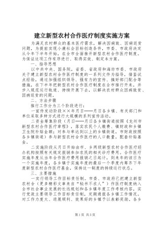 建立新型农村合作医疗制度方案 