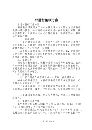 后进村整顿实施方案 