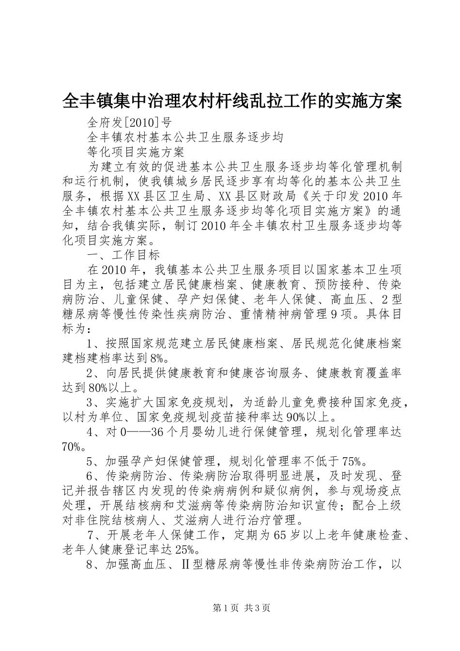 全丰镇集中治理农村杆线乱拉工作的方案 _第1页