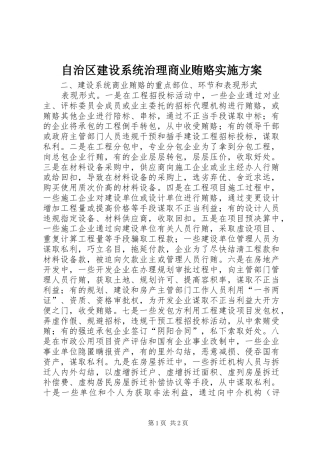 自治区建设系统治理商业贿赂方案 