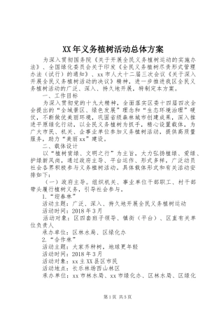 XX年义务植树活动总体实施方案 