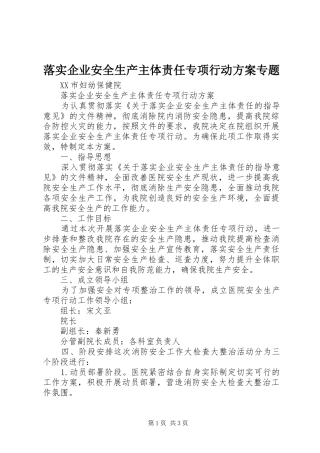 落实企业安全生产主体责任专项行动实施方案专题 