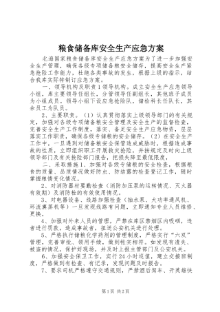 粮食储备库安全生产应急实施方案 