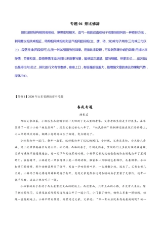 专题04排比修辞(解析版)中考语文现代文阅读考点+答题技巧模板之记叙文