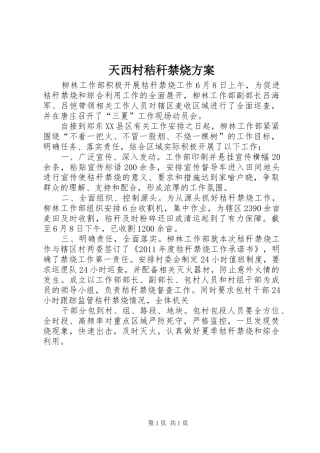 天西村秸秆禁烧实施方案 