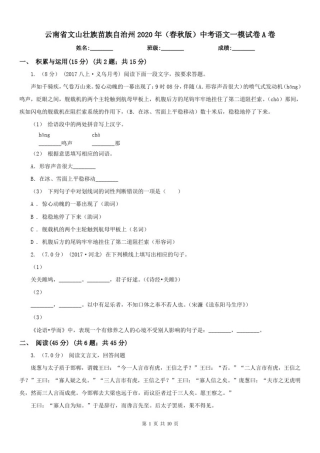 云南省文山壮族苗族自治州2020年(春秋版)中考语文一模试卷A卷