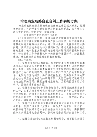 治理商业贿赂自查自纠工作方案 
