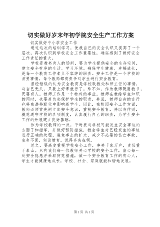 切实做好岁末年初学院安全生产工作实施方案 