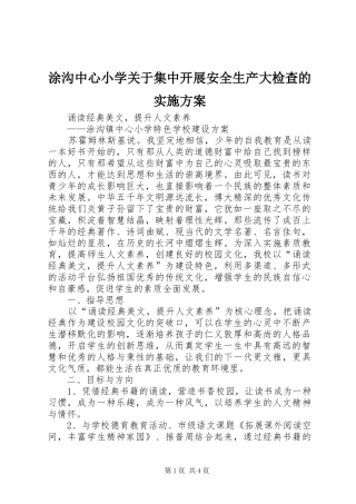 涂沟中心小学关于集中开展安全生产大检查的方案 