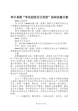 审计系统“争先创优百日攻坚”活动方案 