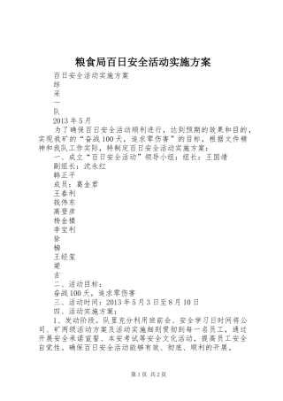 粮食局百日安全活动方案 