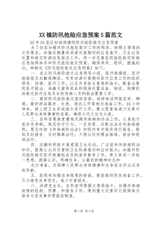 XX镇防汛抢险应急处理预案5篇范文 