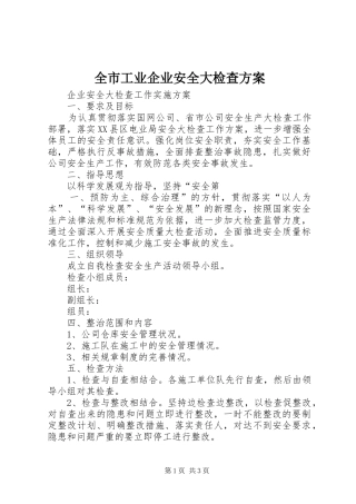 全市工业企业安全大检查实施方案 