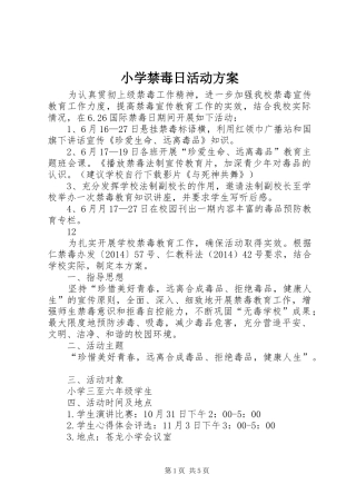 小学禁毒日活动实施方案 