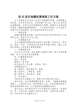 县XX县区地籍权属调查工作实施方案 