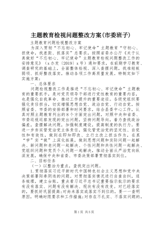 主题教育检视问题整改实施方案(市委班子) 