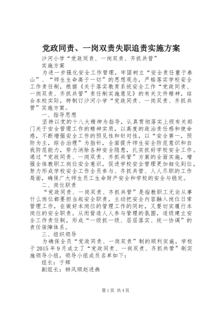 党政同责、一岗双责失职追责方案 