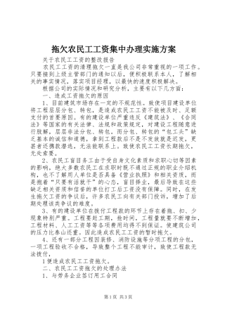 拖欠农民工工资集中办理方案 