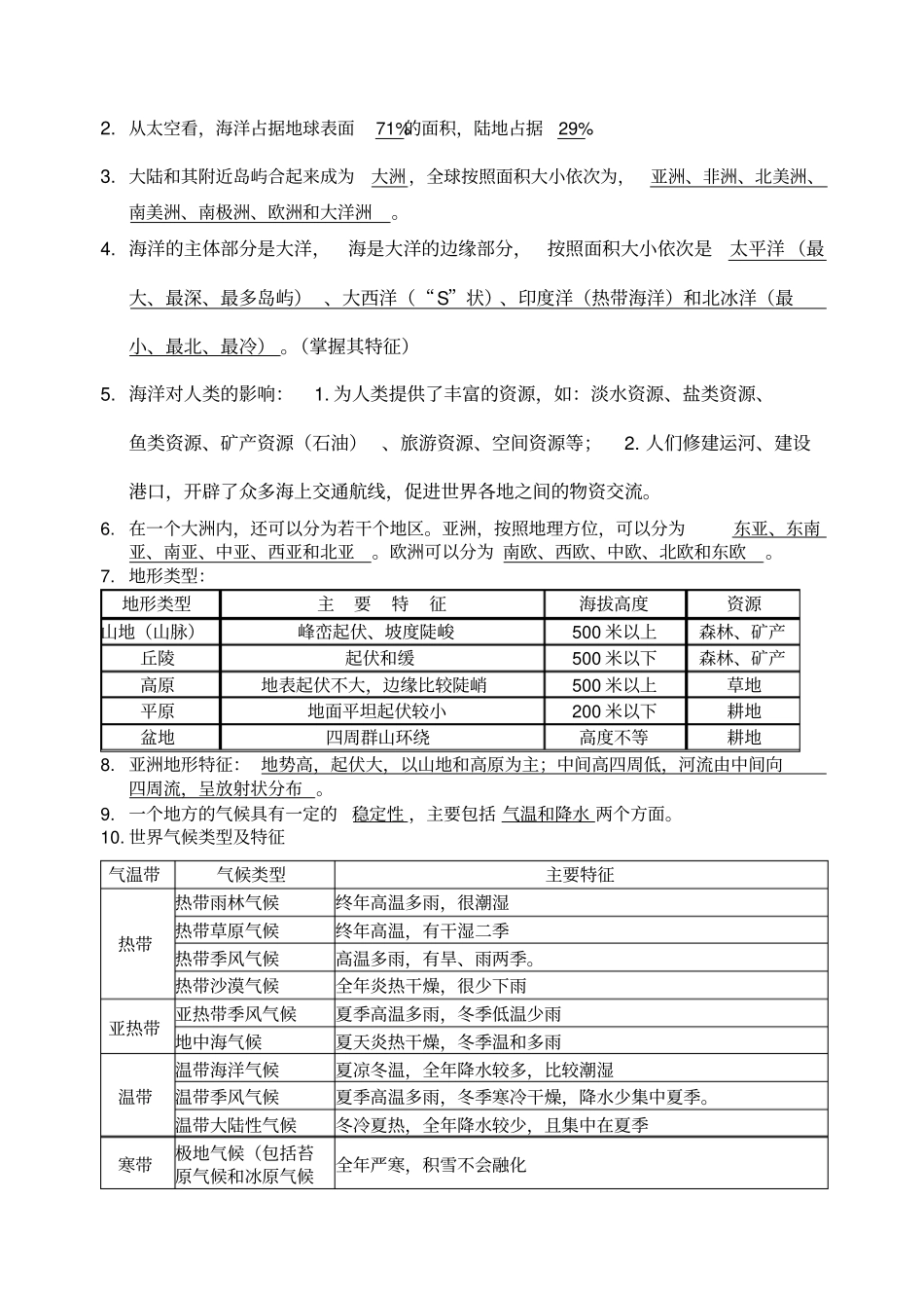 人教版七年级上册《历史与社会》复习提纲_第2页