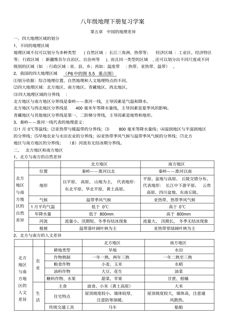 八年级地理下册复习学案_第1页