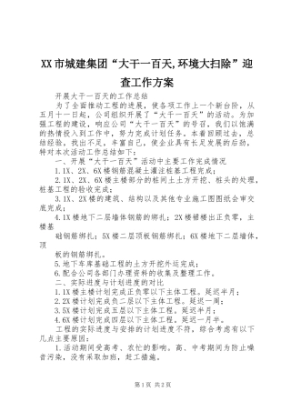 XX市城建集团“大干一百天,环境大扫除”迎查工作实施方案 