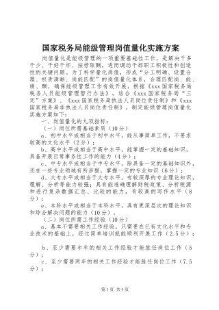 国家税务局能级管理岗值量化方案 