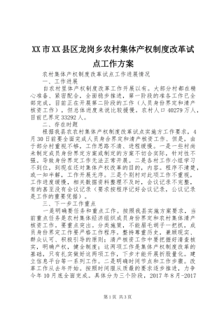 XX市XX县区龙岗乡农村集体产权制度改革试点工作实施方案 