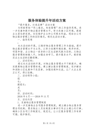 服务体验提升年活动实施方案 