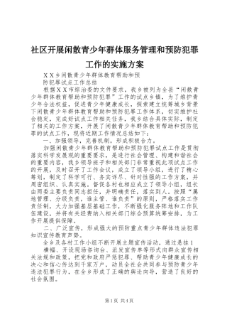社区开展闲散青少年群体服务管理和预防犯罪工作的方案 