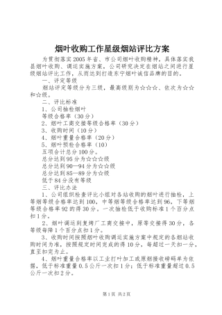 烟叶收购工作星级烟站评比实施方案 